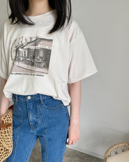 INGNI（イング） モノトーン転写Tシャツ ｻﾝﾄﾞﾍﾞｰｼﾞｭ