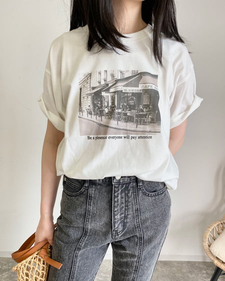 MLIA(エムリア) モノトーン転写Tシャツ オフホワイト