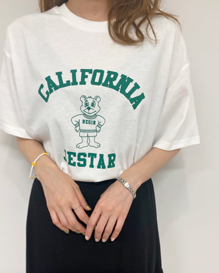 INGNI（イング） くまカレッジロゴTシャツ ｵﾌﾎﾜｲﾄ/ｸﾞﾘｰﾝ