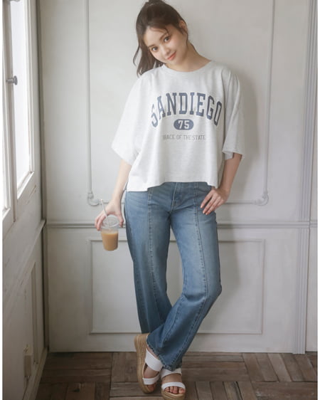 INGNI(イング) カレッジTシャツ＋バックレースアップパンツ／SET ｵﾌﾎﾜｲﾄ