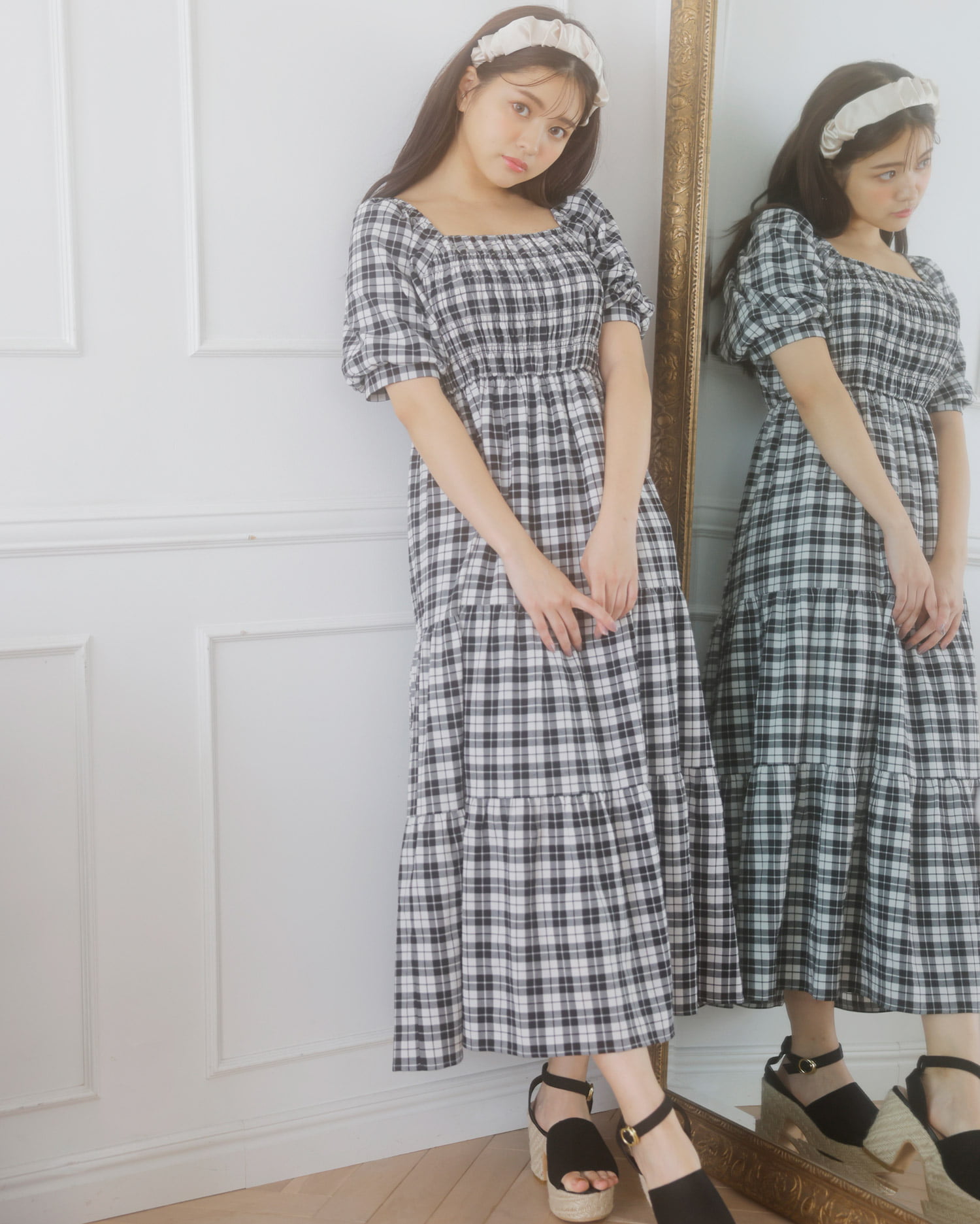 着用動画あり チェック柄シャーリングティアード ワンピース Ingni イング 公式通販 Ingni Store 着用動画あり チェック柄シャーリングティアード ワンピース Ingni イング 公式通販 Ingni Store