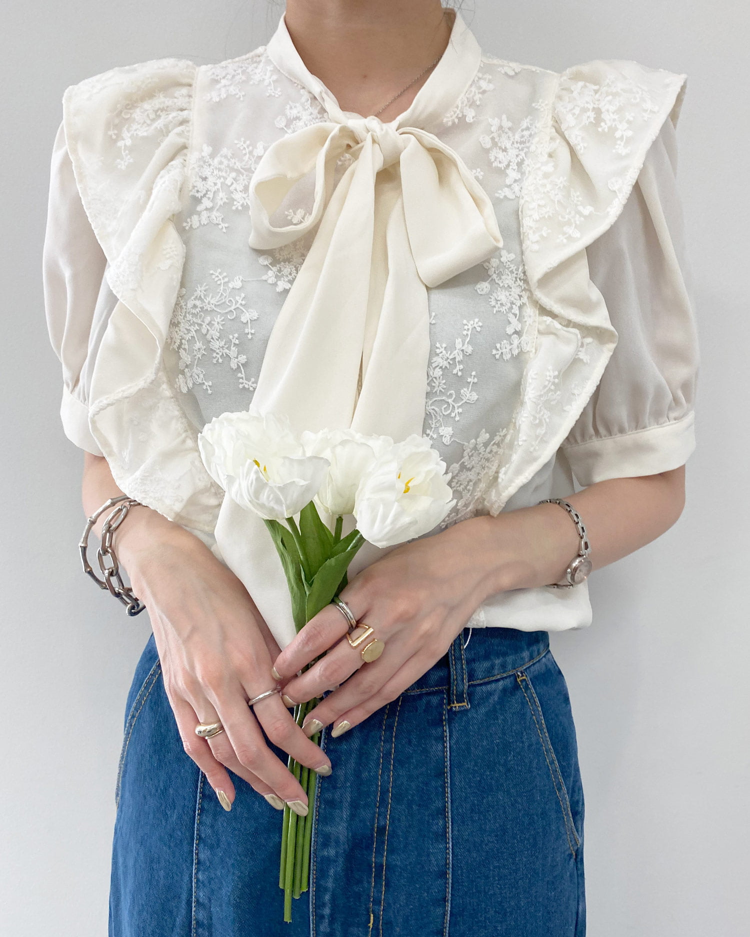 ご依頼品 チュール刺繍切替ボウタイ／ブラウス｜INGNI(イング) 公式通販｜INGNI