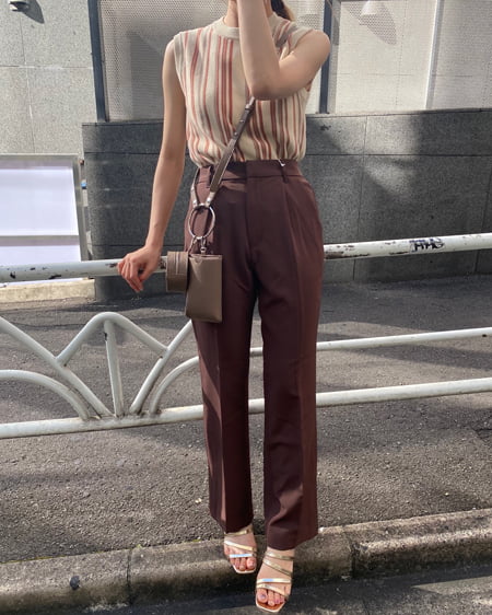 INGNI（イング） ストライプノースリニット ｱｲﾎﾞﾘｰ/ｵﾚﾝｼﾞ