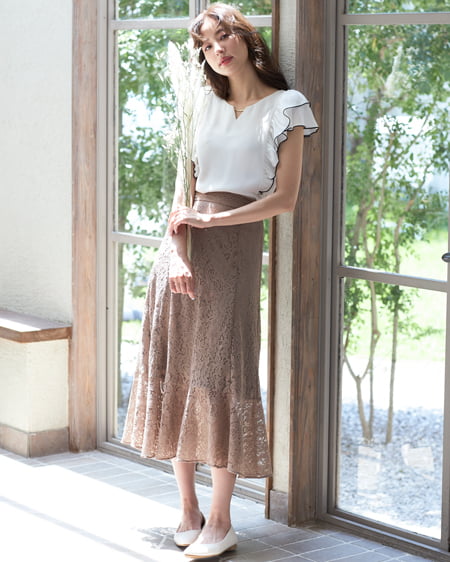 INGNI（イング） 配色フリルピン付トロミ／ブラウス ｵﾌﾎﾜｲﾄ