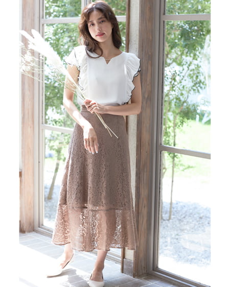 INGNI（イング） 配色フリルピン付トロミ／ブラウス ｵﾌﾎﾜｲﾄ