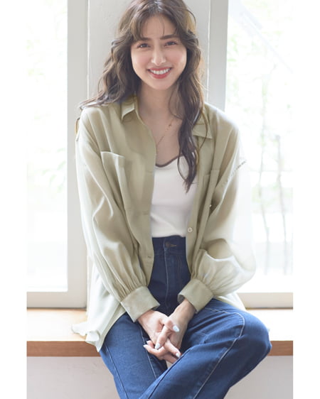 INGNI(イング) シアーシャツ+配色タンクトップ/SET ライトカーキ