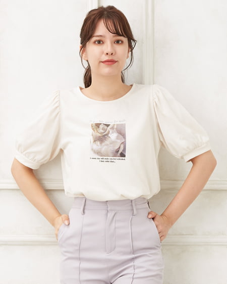 allamanda(アラマンダ) NEWCatパフTシャツ オフホワイト