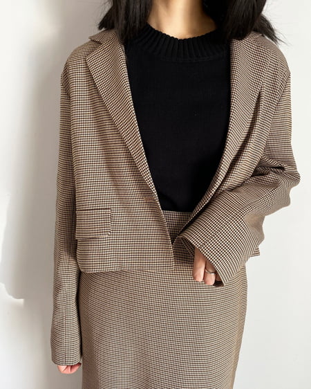 【WEB限定】ショートテーラードビッグジャケット／千鳥格子柄あり(セットアップ対応)（ＯＵＴＬＥＴ）