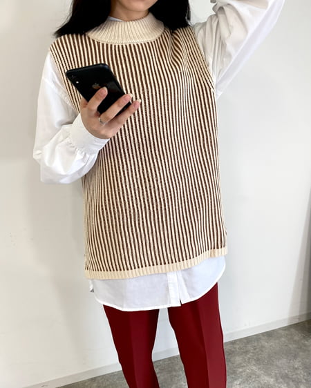【WEB限定】ストライプモックネックニットベスト（ＯＵＴＬＥＴ）