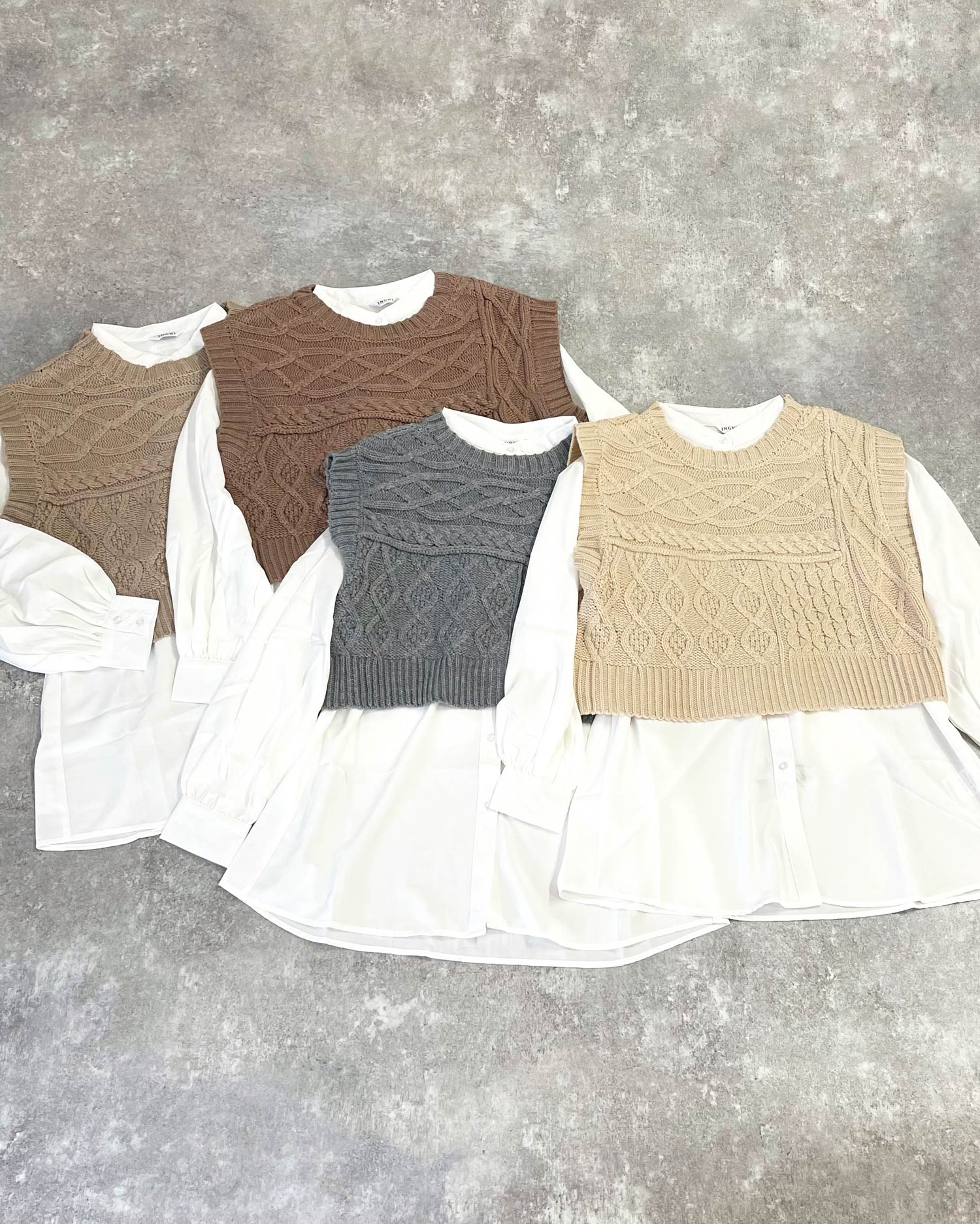 秋の新作 着用動画あり パッチワークケーブルベスト シャツ Set Ingni イング 公式通販 Ingni Store