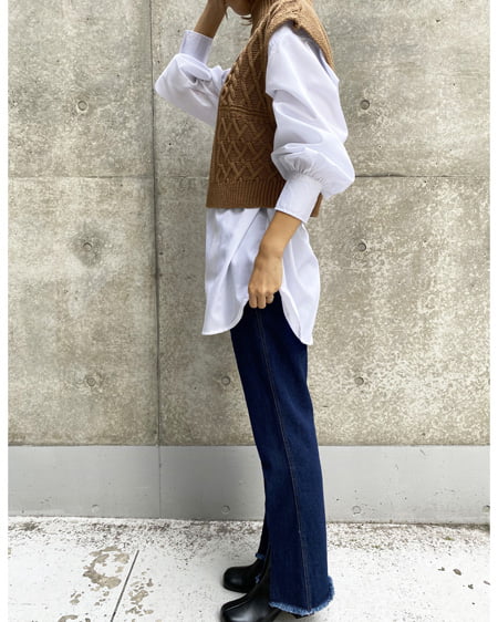 INGNI(イング) パッチワークケーブルニット モカ