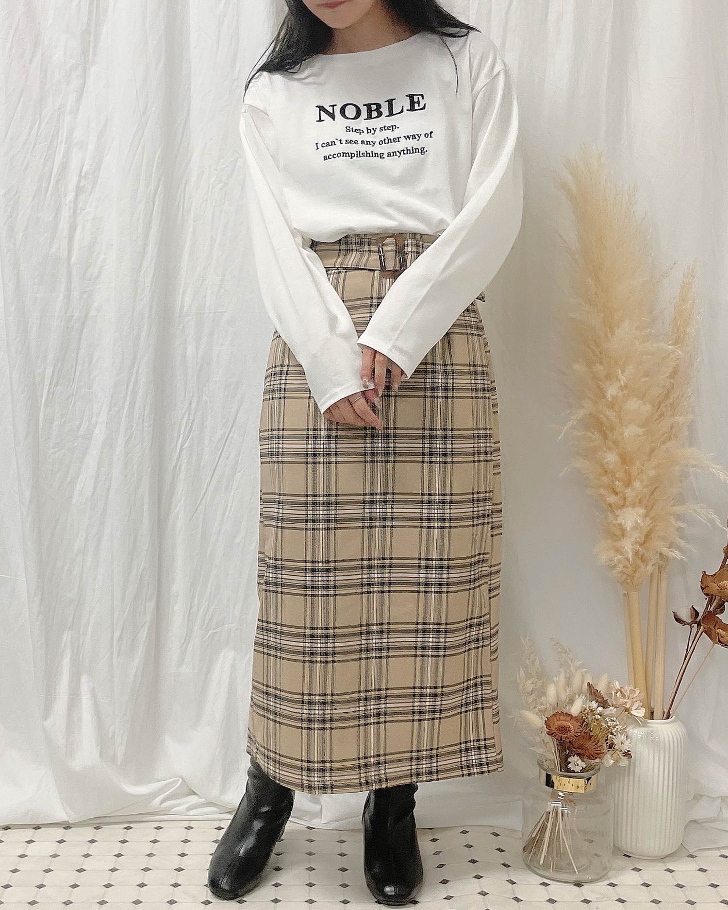 共ベルト付チェック柄ナロースカート｜allamanda(アラマンダ) 公式通販