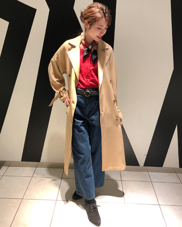 INGNI(イング)のコーディネート 札幌ステラプレイス 164cm<br>BIGシルエットのトレンチコートは、程よく着崩した抜け感あり、ラフに着こなせます！サラッとした肌触りが、着心地も軽やかで動きやすいです。