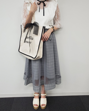 INGNI(イング)のコーディネート 新宿アルタ 158cm<br>量産型コーデ好き女子必見!チェック柄スカートが登場。レースフリルボウタイトップスと合わせるのがオススメ