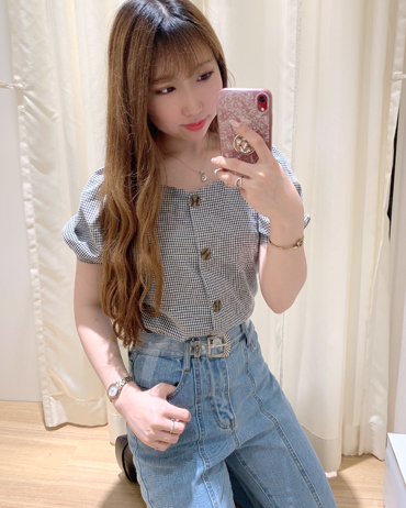 INGNI(イング)のコーディネート 東京ドームラクーア 156cm<br>カラバリ豊富なトップスですが今回はギンガムを着てみました！パンツで合わせてももちろん可愛いですが、ロングスカートなどと合わせて大人可愛いコーデにしてもいいですね♪