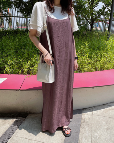 INGNI(イング)のコーディネート ジャズドリーム長島 160cm<br>袖フリル×キャミワンピは定番の合わせですが、夏らしく爽やかな印象。クリアのバックを持てばトレンド感も出せます◎