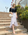 神戸ハーバーランド 163cm<br><br>お花畑デートをイメージしたコーディネートに仕上げてみました?ラベンダーのカラーと形が最高に可愛いスカートです◎
