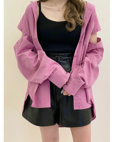 INGNI(イング) 2WAY肩あきシャツ（ＯＵＴＬＥＴ） イオンモール福岡 159cm<br>骨格ナチュラル・イエベ<br>シャツは袖を外しても使える2way仕様です。上のボタンを外してトレンドの肌見せコーデも楽しめます♪