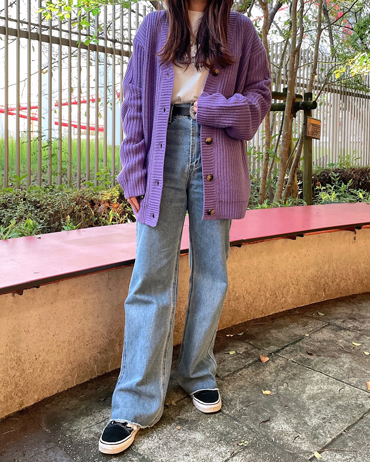 INGNI(イング)のコーディネート ジャズドリーム長島 160cm<br><br>全色発色のいいカラーが揃っていて、ブカッと感がたまらないカーディガン！！カジュアルさんはカーデ×デニム、韓国風に着るならレザー系のミニボトム、大人っぽく着るならマーメイドスカート、と幅広い系統に使える万能さんです◎