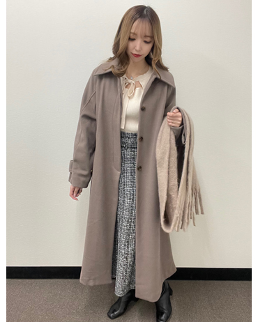INGNI(イング)のコーディネート 天神ソラリア 159cm<br>骨格ナチュラル・イエベ<br>トレンドのステンカラーコートにマーメイドスカートを合わせて大人っぽくコーデしました♪