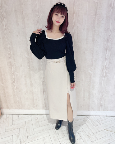 INGNI(イング)のコーディネート 渋谷109 167cm<br>骨格ウェーブ・ブルべ<br>スクエアニット、私はクロの配色タイプ推し♪