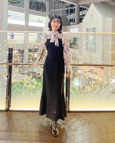 神戸ハーバーランド 164cm<br>骨格ナチュラル・ブルべ<br>ディナー、カフェ向きワンピース♪一枚で主役級の可愛さに◎