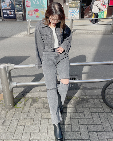 渋谷109 161cm<br>骨格ナチュラル<br>今季トレンドのデニムセットアップ風です！Gジャンはクロップド丈だからスタイルアップ♪
