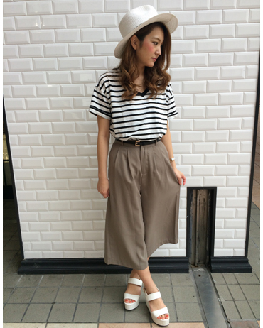 INGNI(イング)のコーディネート 横浜ビブレ 160cm<br>定番コーデですがライトブラウンで合わせることで今年っぽく！ガウチョPTもトロミ素材でラフすぎないコーデに！