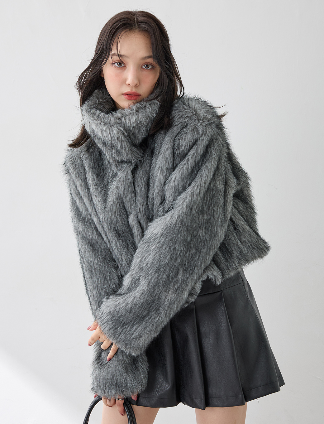 STAND COLLAR ECOFUR COAT
