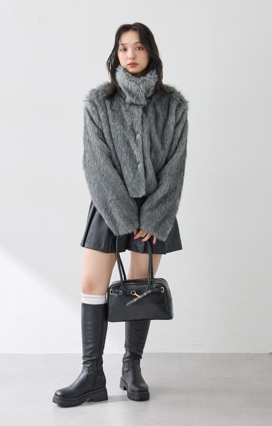 STAND COLLAR ECOFUR COAT