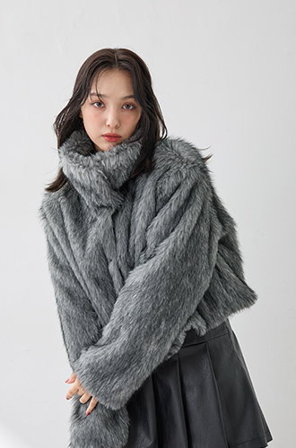 STAND COLLAR ECOFUR COAT