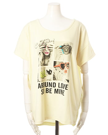 INGNI(イング) 異素材AROUND LOVE転写／半袖Tシャツ イエロー
