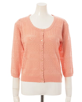 INGNI(イング) パターンメッシュ 7分袖　カーディガン ピンク