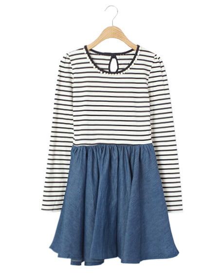 INGNI(イング) ボーダーｘチュールドッキング／ワンピース オフホワイト/コンＡ