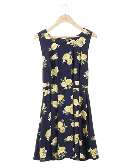☆ARCHIVIO✩イエローノースリーブワンピース レモン柄/果実柄M Emerald Motelレモンパターン ノースリーブワンピース – 古着屋Top of