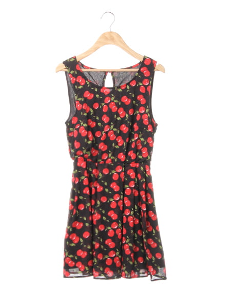 INGNI(イング) チェリー柄ノースリ／ワンピース クロ