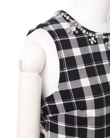 INGNI ビジュー付きチェック柄タンクトップ ニットリブツイード