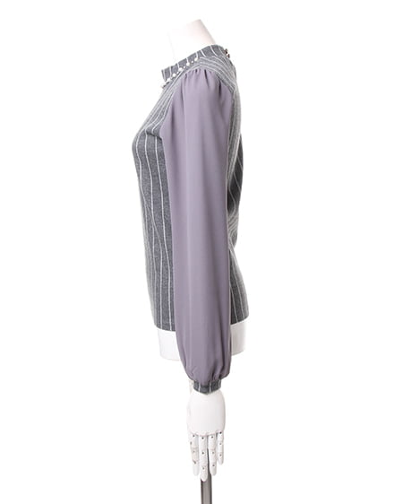 INGNI（イング） ストライプ異素材ハイネック TOPS ｸﾞﾚｰ