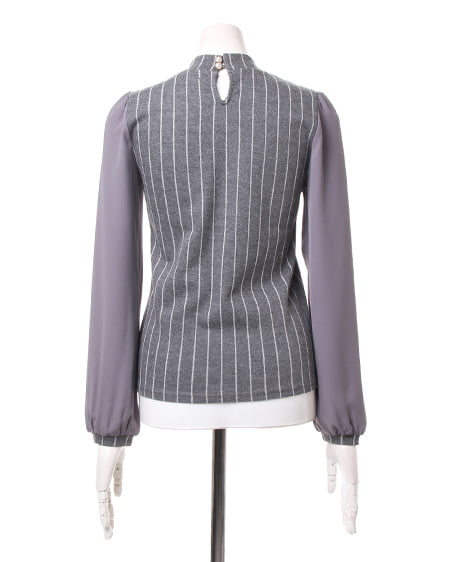 INGNI（イング） ストライプ異素材ハイネック TOPS ｸﾞﾚｰ
