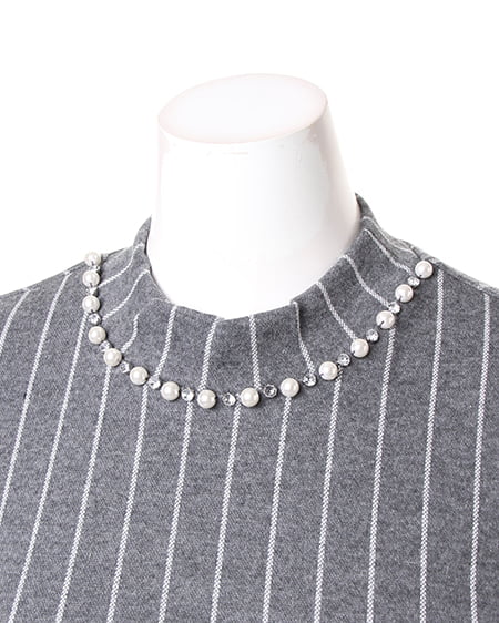 INGNI（イング） ストライプ異素材ハイネック TOPS ｸﾞﾚｰ