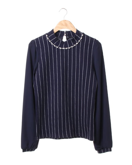 INGNI(イング) ストライプ異素材ハイネック TOPS コン