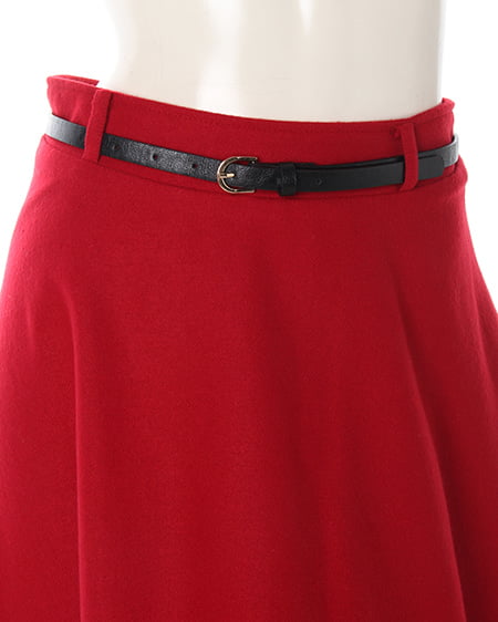 INGNI（イング） ベルト付フェイクウールミディ／スカート ﾎﾞﾙﾄﾞｰ