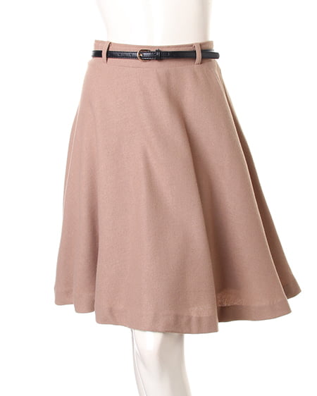 INGNI(イング) ベルト付フェイクウールミディ／スカート ベージュ