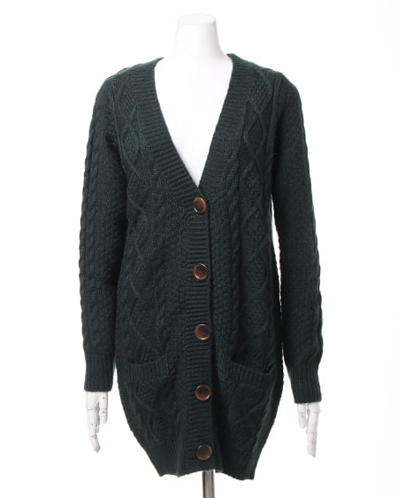INGNI（イング） ケーブルロングVカーディガン ｸﾞﾘｰﾝ