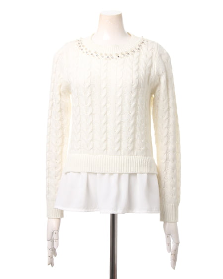 INGNI(イング) 裾レイヤーケーブル/ニット オフホワイト