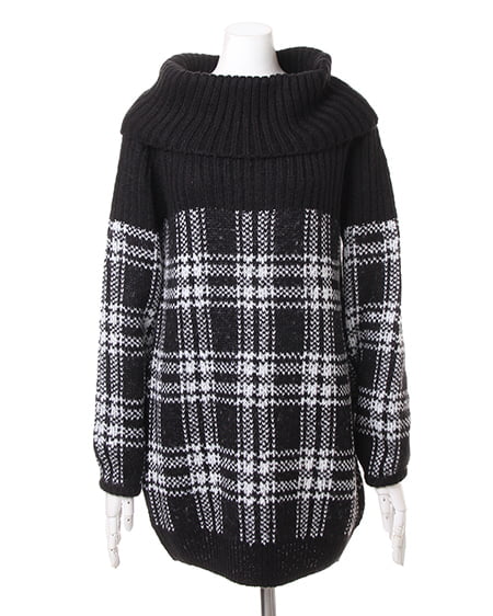 INGNI（イング） バイカラーオフタートル／チュニックワンピース ｸﾛ/ｸﾛ