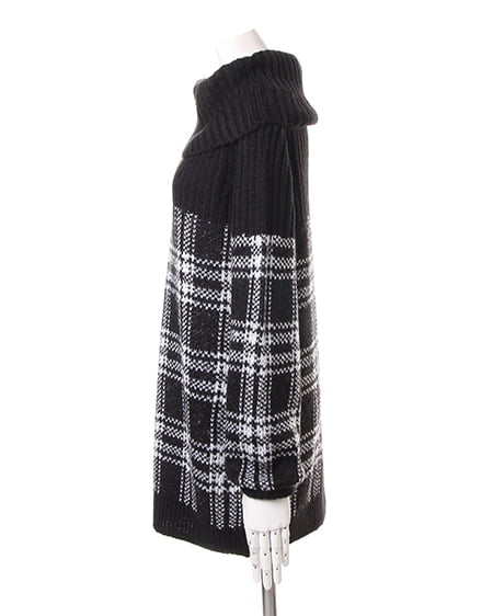 INGNI（イング） バイカラーオフタートル／チュニックワンピース ｸﾛ/ｸﾛ