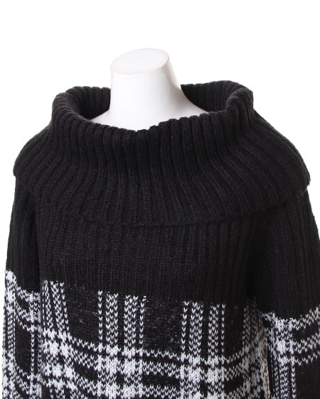 INGNI（イング） バイカラーオフタートル／チュニックワンピース ｸﾛ/ｸﾛ