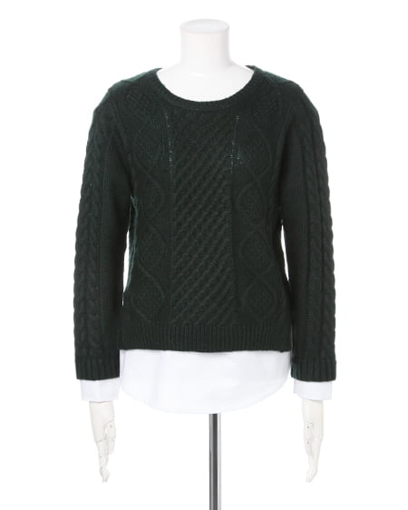 INGNI（イング） ケーブル裾シャツレイヤー／ニット ｸﾞﾘｰﾝ