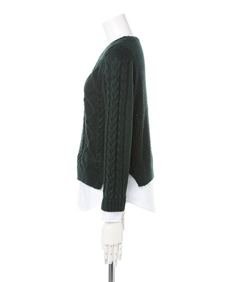 INGNI（イング） ケーブル裾シャツレイヤー／ニット ｸﾞﾘｰﾝ